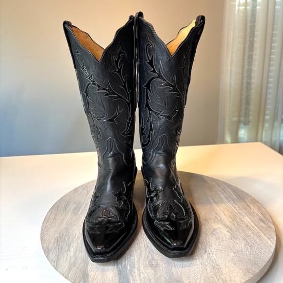 Lucchese Women's Black Leather Embellished Cowboy Cowgirl Boots US Size 6.5 - Picture 2 of 13